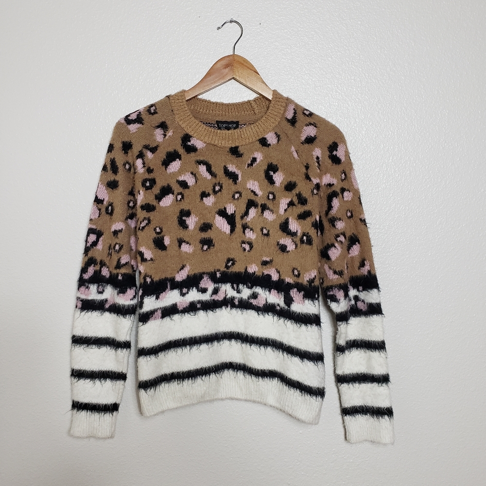 Topshop Fuzzy Mixed Print Sweater